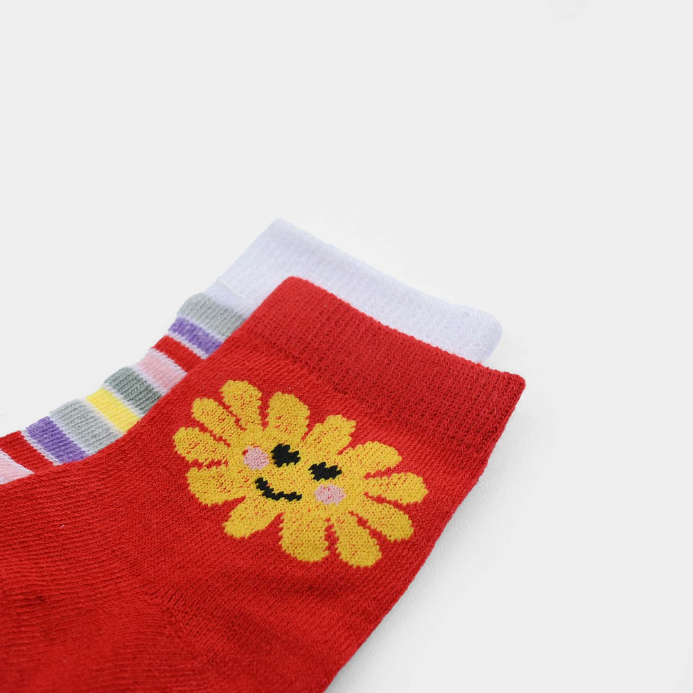 Infant Girls Cotton Sock Pack Of 2 Stripe & Sun-Pink/White