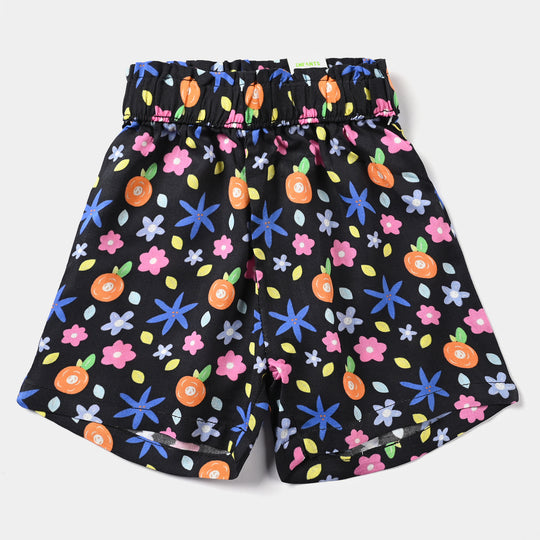 Infant Girls Cotton Viscose Short Printed Black Flower