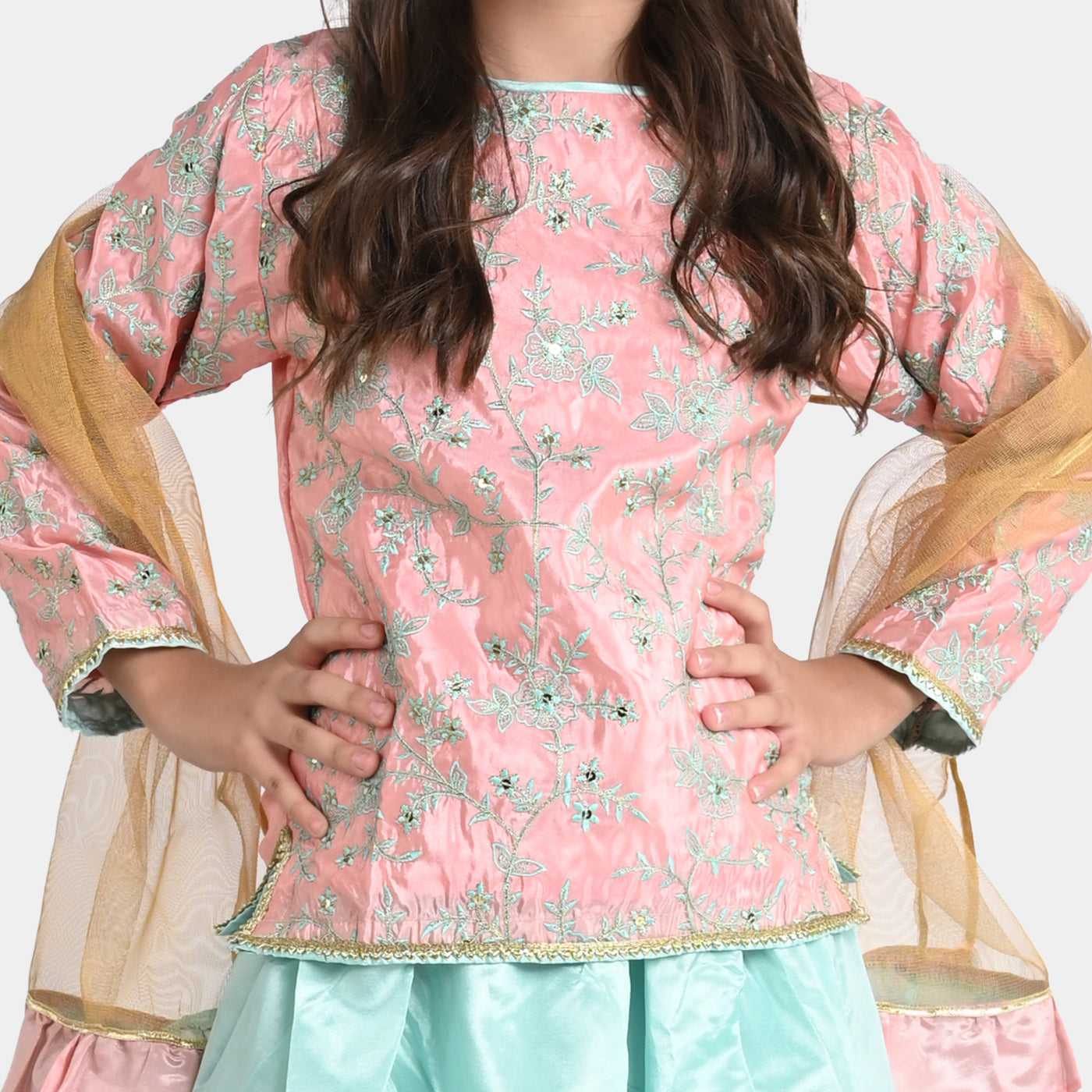 Girls Poly Satin 3 PCs Suit Shimmer-Paradise