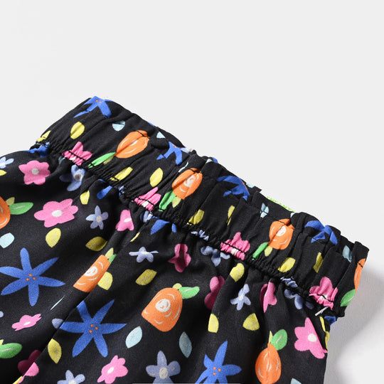 Infant Girls Cotton Viscose Short Printed Black Flower