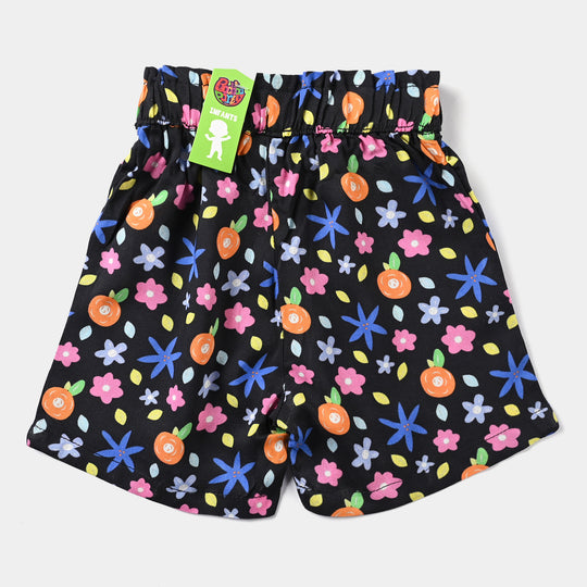 Infant Girls Cotton Viscose Short Printed Black Flower