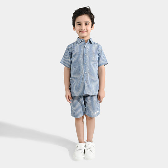 Boys Yarn Dyed Woven Suit-Deep In Thought-Blue