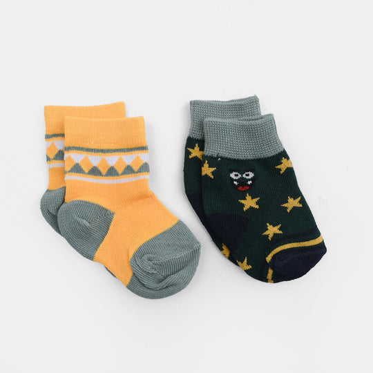 Infant Boys Cotton Sock Pack Of 2 Monster-Yellow.Green