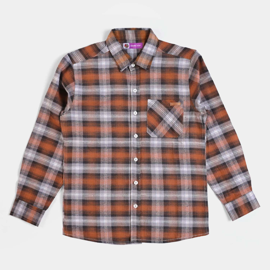 Boys Casual Shirt Basic Basic Flannel-BROWN