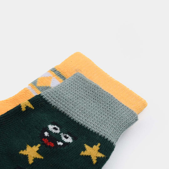 Infant Boys Cotton Sock Pack Of 2 Monster-Yellow.Green