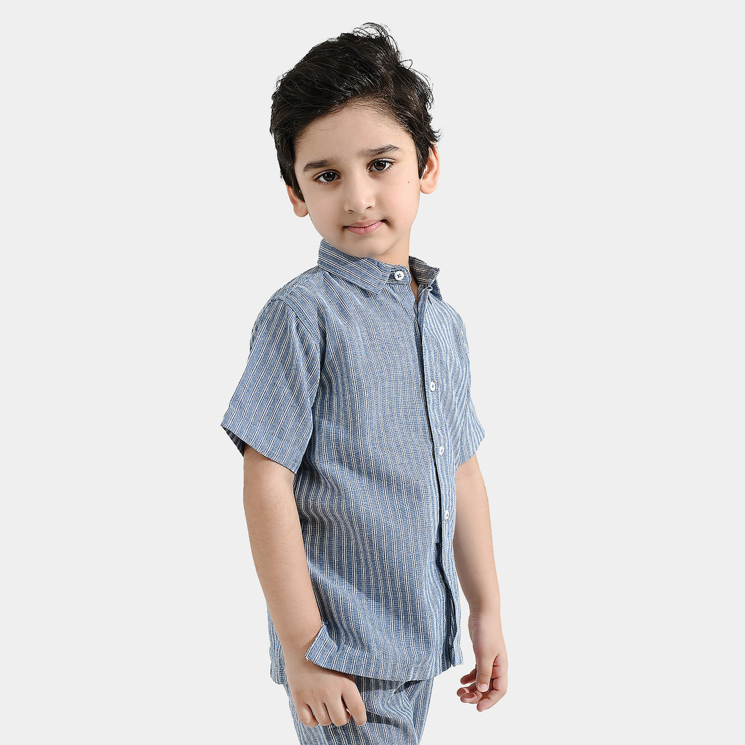 Boys Yarn Dyed Woven Suit-Deep In Thought-Blue