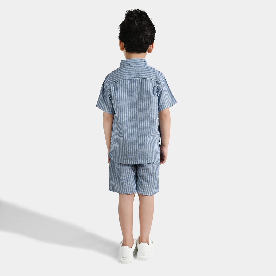 Boys Yarn Dyed Woven Suit-Deep In Thought-Blue