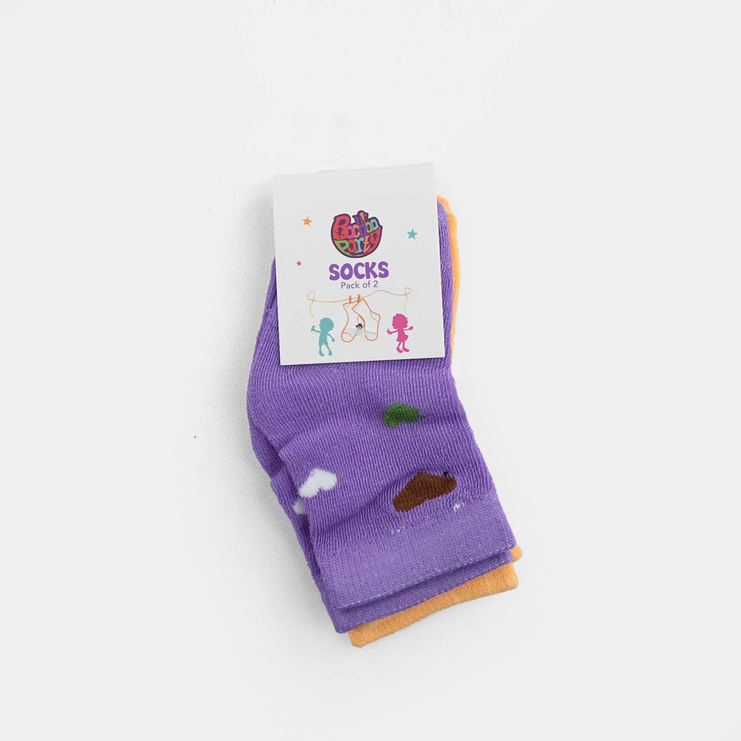 Infant Girls Cotton Sock Pack Of 2 Hearts-Purple.Yellow