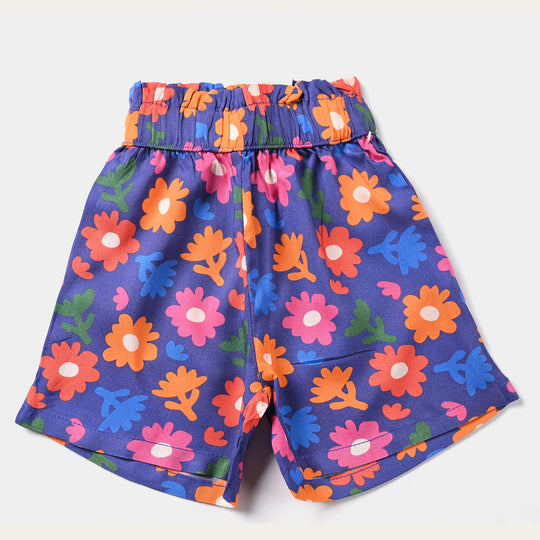 Infant Girls Cotton Viscose Short Printed Blue Flower