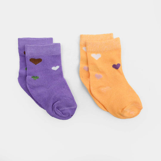 Infant Girls Cotton Sock Pack Of 2 Hearts-Purple.Yellow