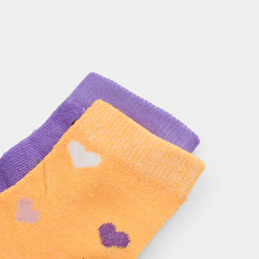 Infant Girls Cotton Sock Pack Of 2 Hearts-Purple.Yellow
