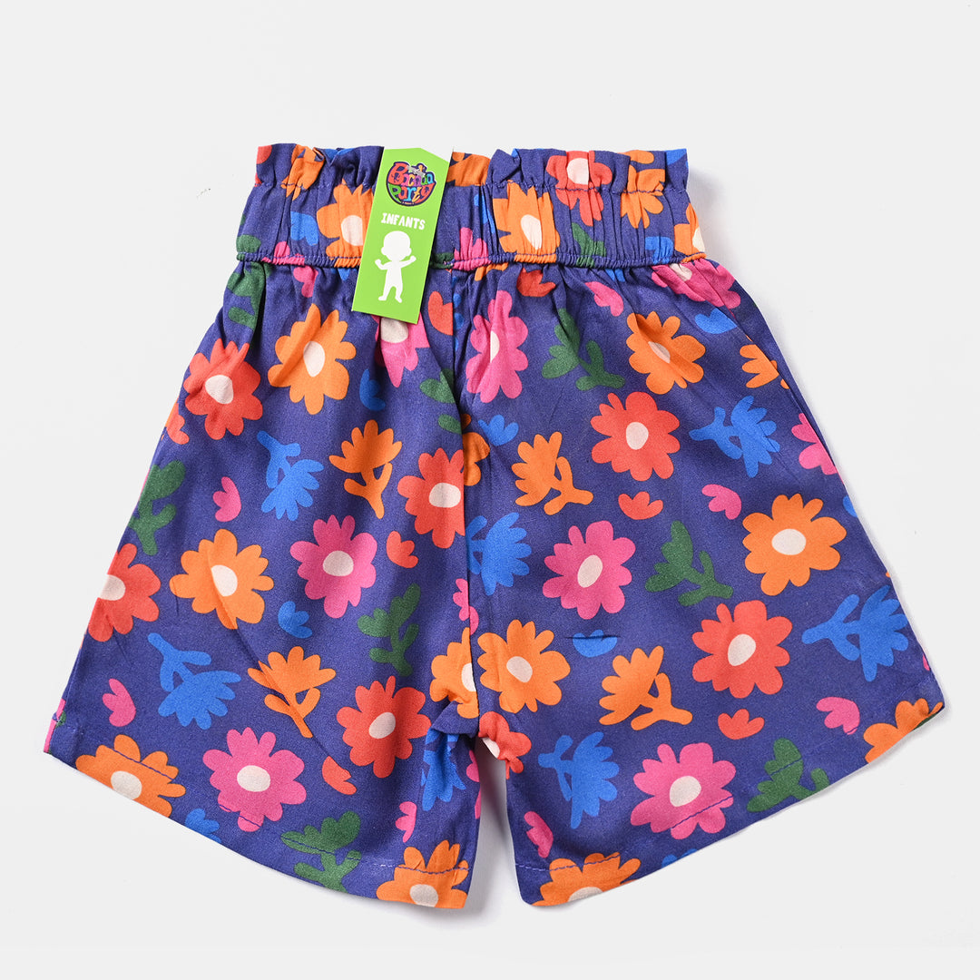 Infant Girls Cotton Viscose Short Printed Blue Flower