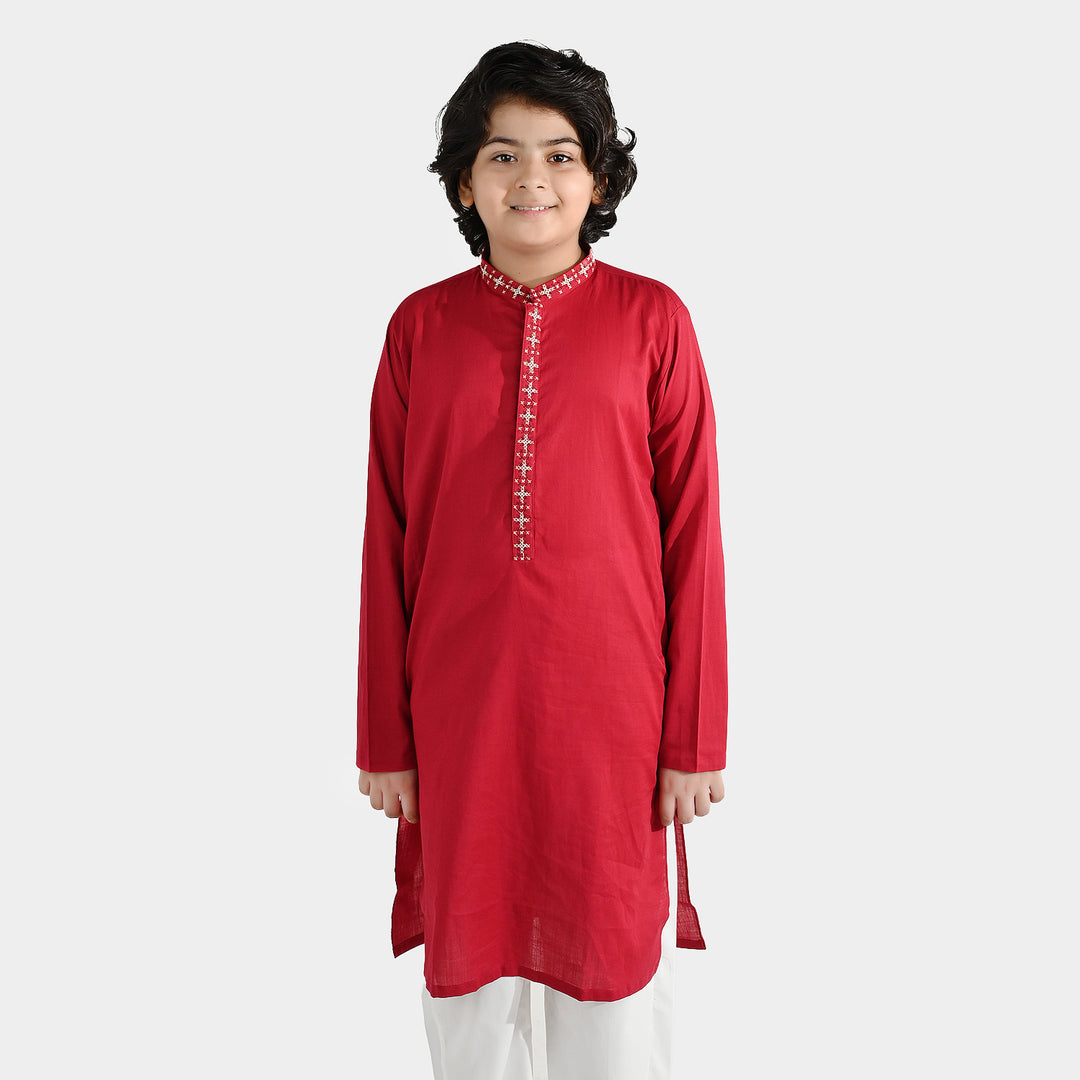Boys Cotton Slub Printed Kurta (Rio Red)