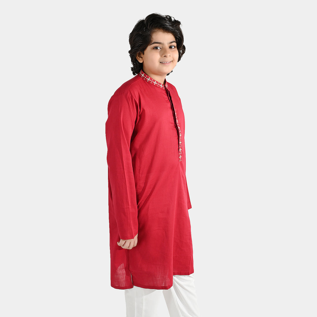 Boys Cotton Slub Printed Kurta (Rio Red)