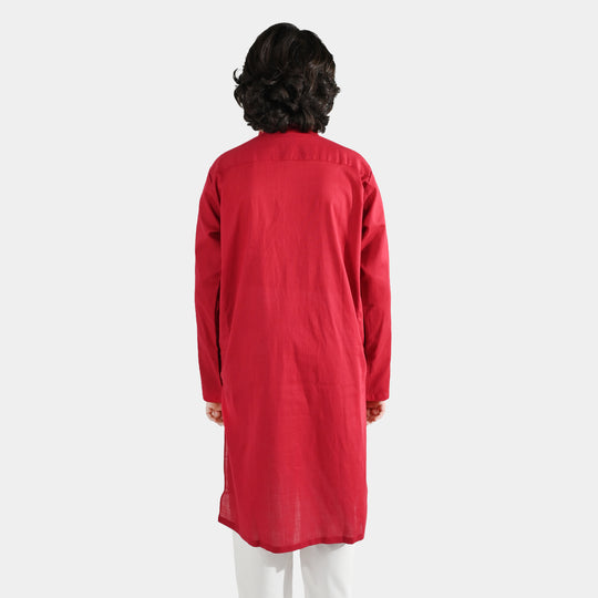 Boys Cotton Slub Printed Kurta (Rio Red)