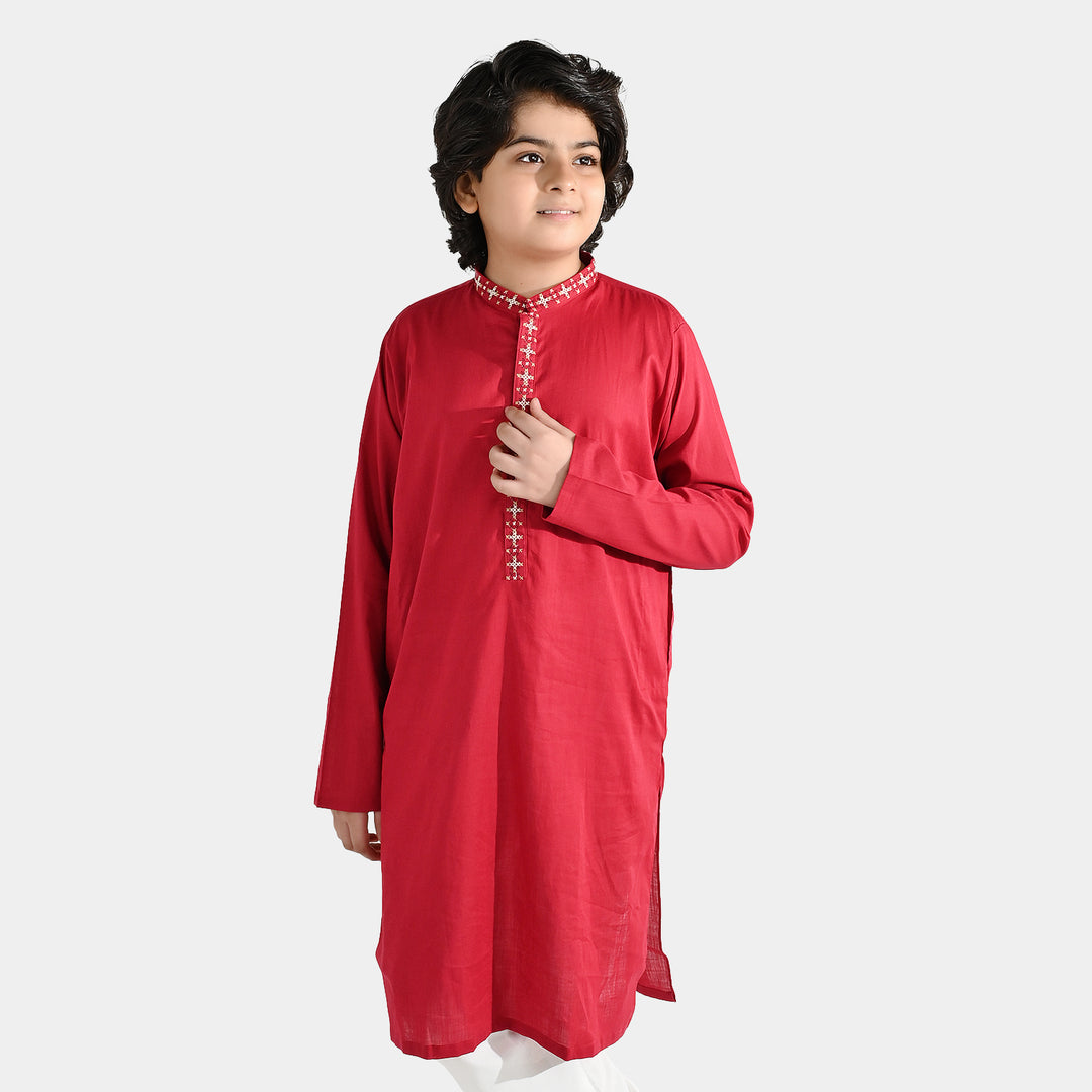 Boys Cotton Slub Printed Kurta (Rio Red)