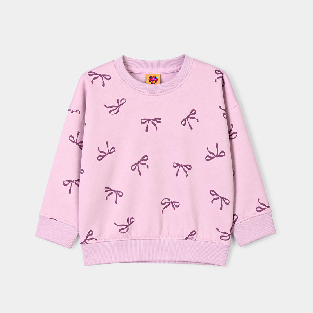 Girls Fleece 2 Piece Suit Bow Pattern-Orchid