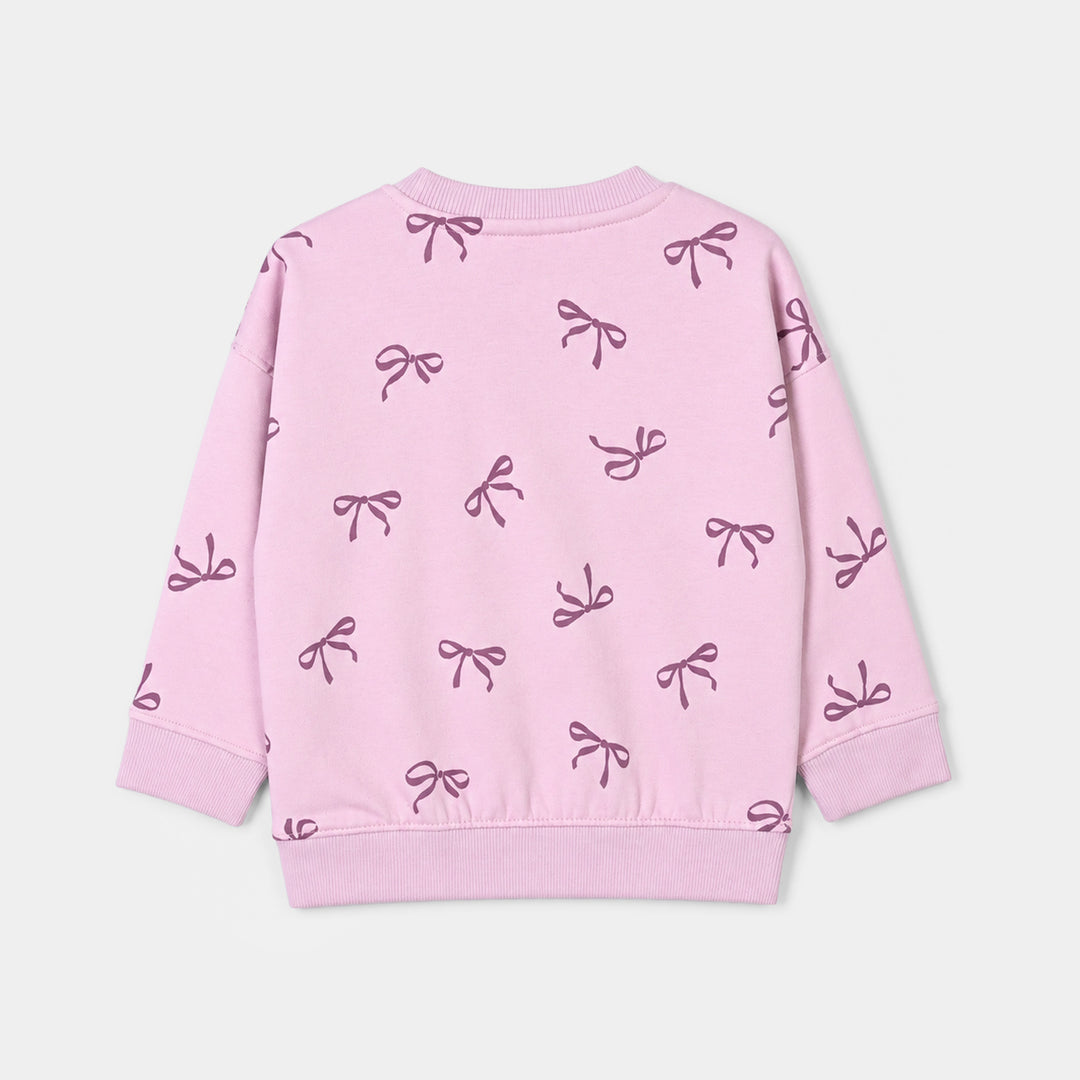 Girls Fleece 2 Piece Suit Bow Pattern-Orchid