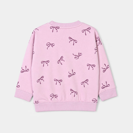 Girls Fleece 2 Piece Suit Bow Pattern-Orchid
