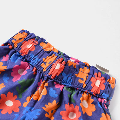 Girls Cotton Viscose Short Printed Blue Flower