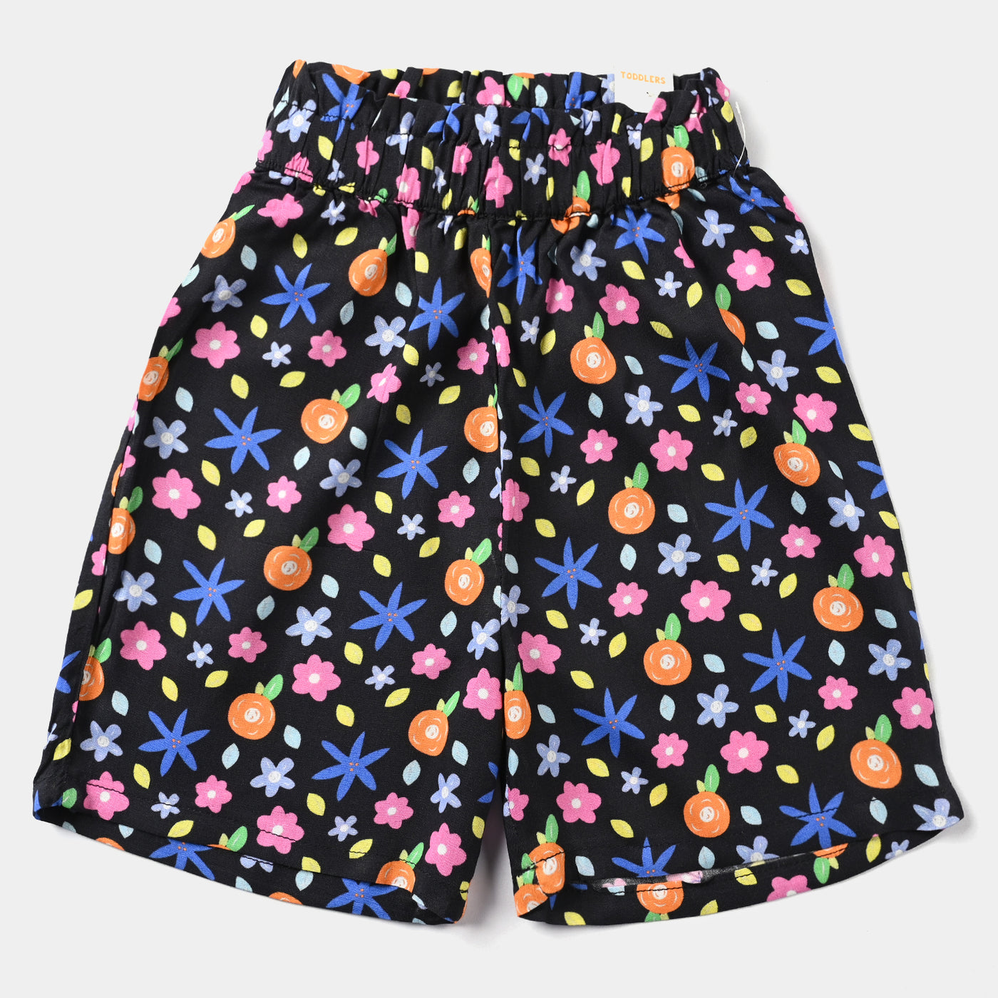 Girls Cotton Viscose Short Printed Black Flower