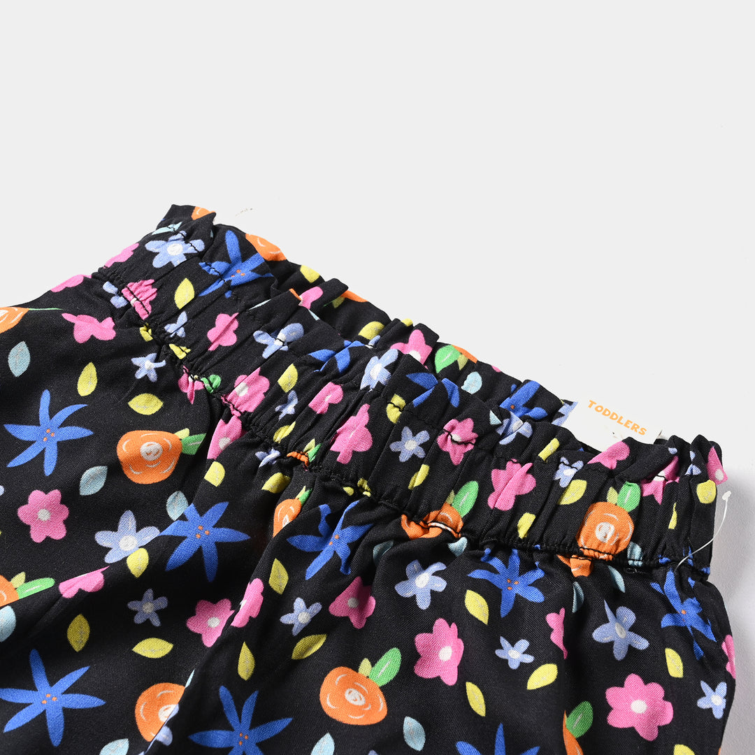 Girls Cotton Viscose Short Printed Black Flower