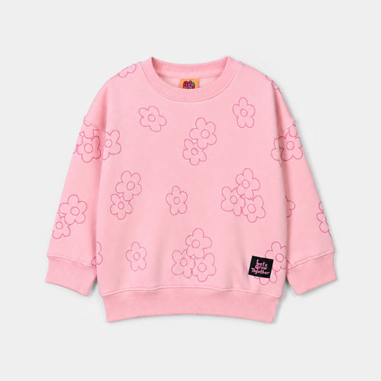 Girls Fleece Sweatshirt Flowers- Pink
