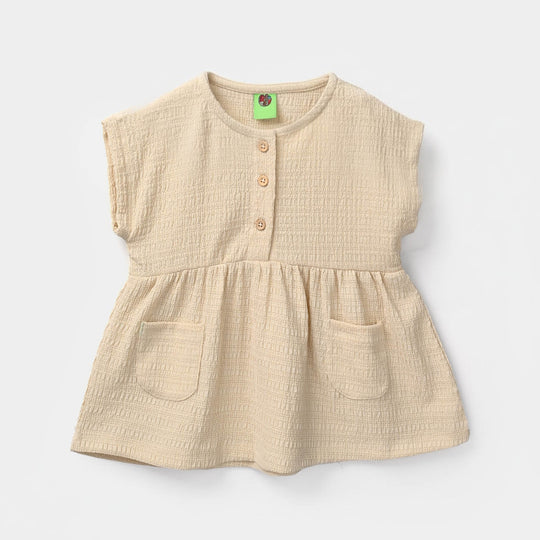 Infant Girls Poly Crinkle Knitted Frock - Brown