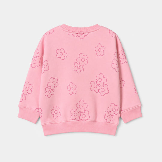 Girls Fleece Sweatshirt Flowers- Pink