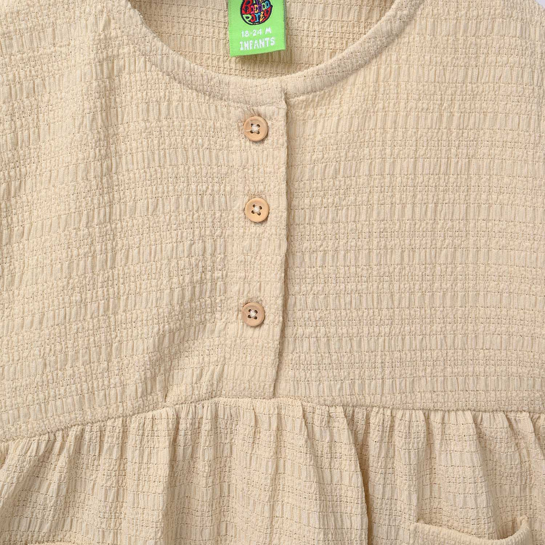 Infant Girls Poly Crinkle Knitted Frock - Brown