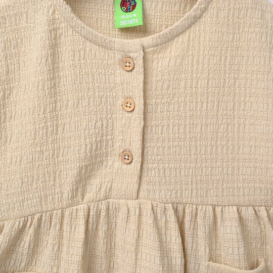 Infant Girls Poly Crinkle Knitted Frock - Brown