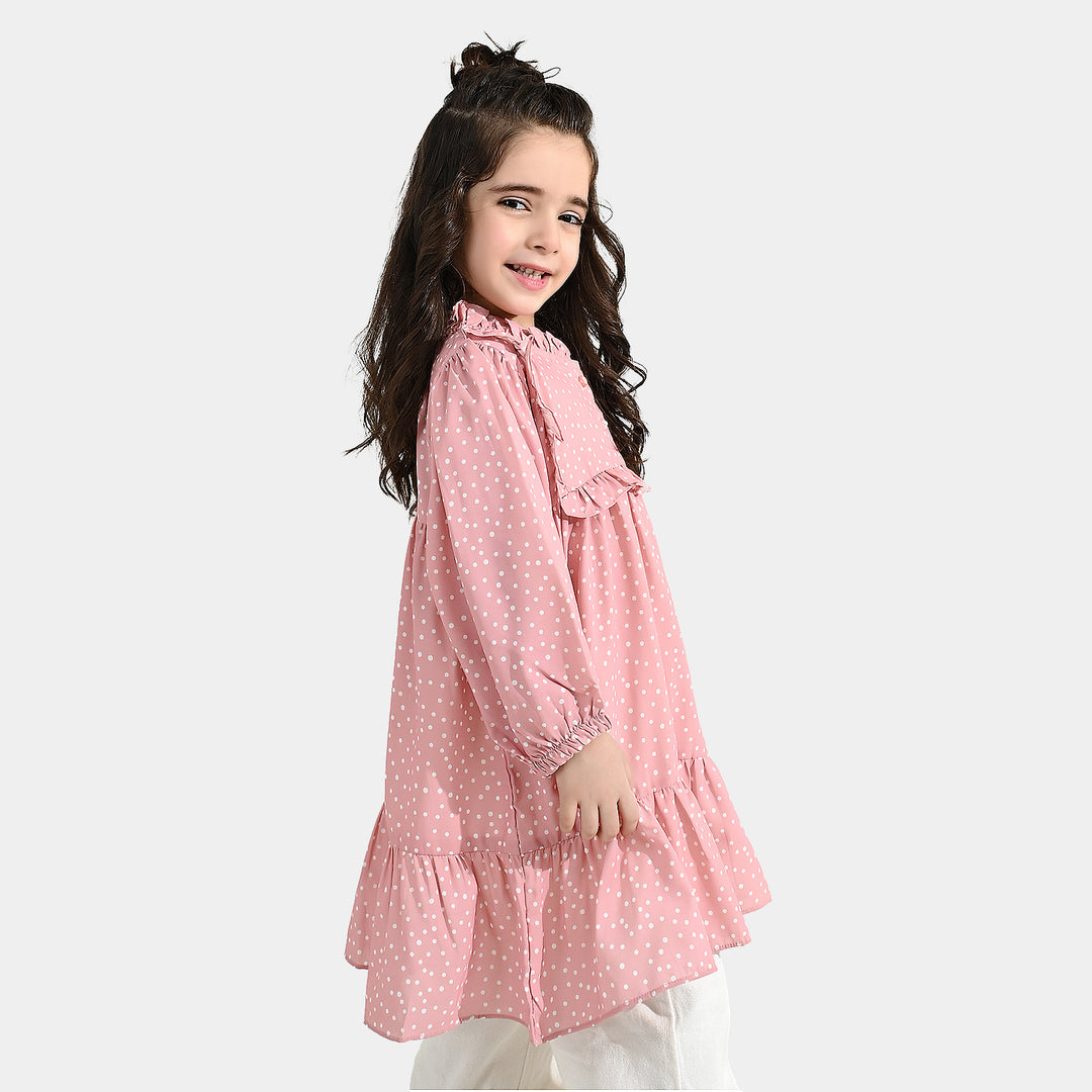 Girls Polyester Casual Frock Beauty - PINK