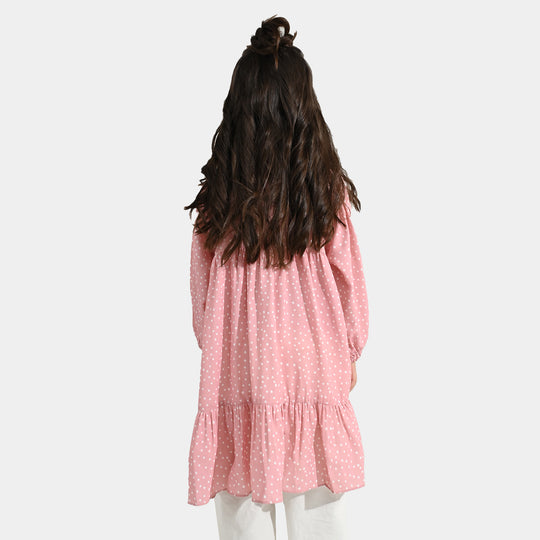 Girls Polyester Casual Frock Beauty - PINK
