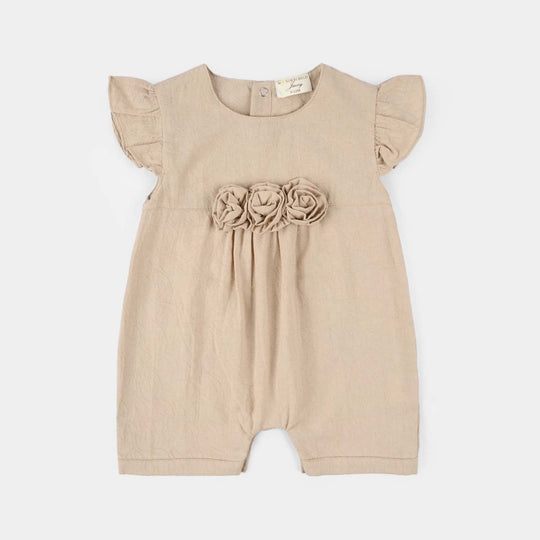Infant Girls Jersey/Terry Romper - Beige