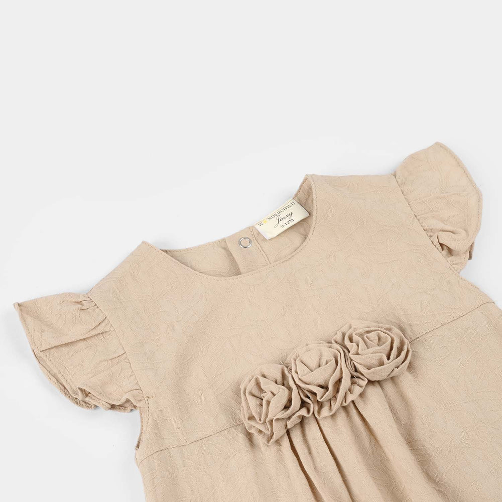 Infant Girls Jersey/Terry Romper - Beige