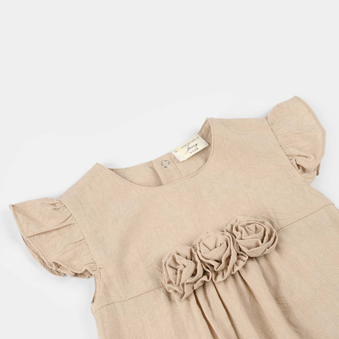 Infant Girls Jersey/Terry Romper - Beige