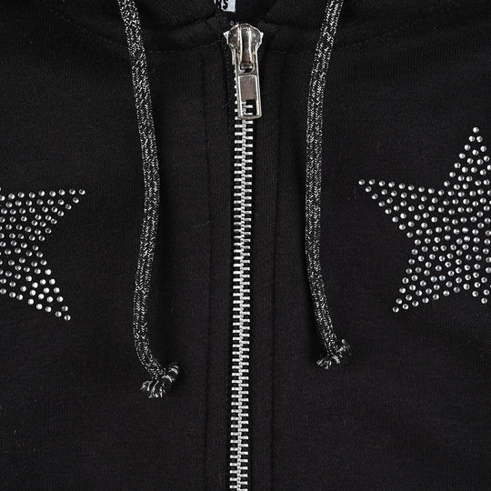 Girls Fleece Knitted Jacket Stars-Jet.Black