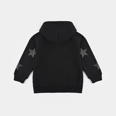 Girls Fleece Knitted Jacket Stars-Jet.Black