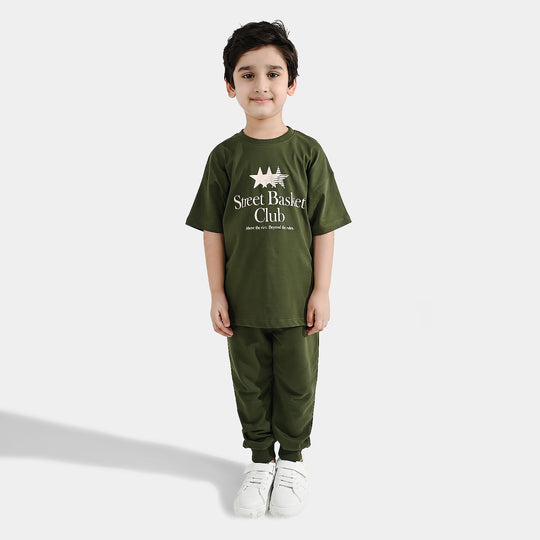 Boys Jersey/Terry 2 Piece Suit Street Basket- Rifle Green