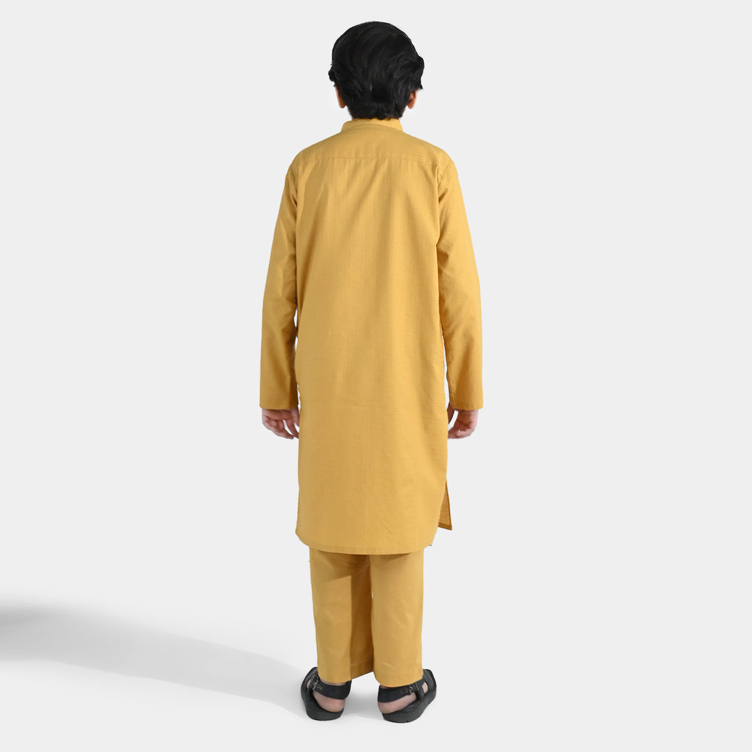 Boys Cotton Jacquard Kurta Pajama - Yellow