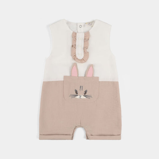 Infant Girls Jersey/Terry Romper - Beige
