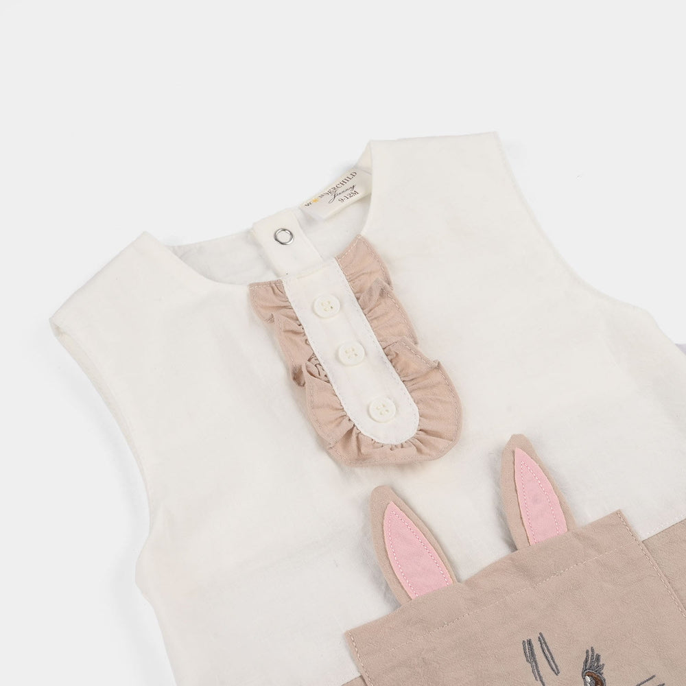 Infant Girls Jersey/Terry Romper - Beige