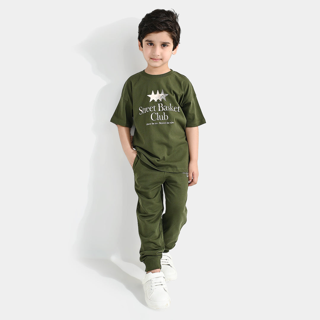 Boys Jersey/Terry 2 Piece Suit Street Basket- Rifle Green