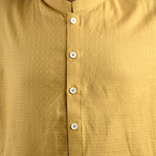 Boys Cotton Jacquard Kurta Pajama - Yellow