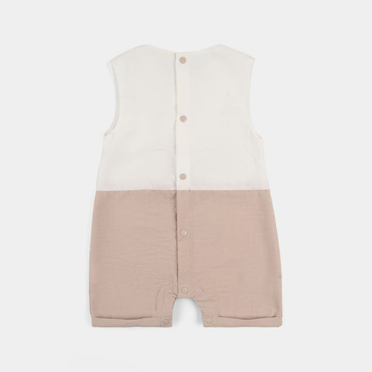 Infant Girls Jersey/Terry Romper - Beige