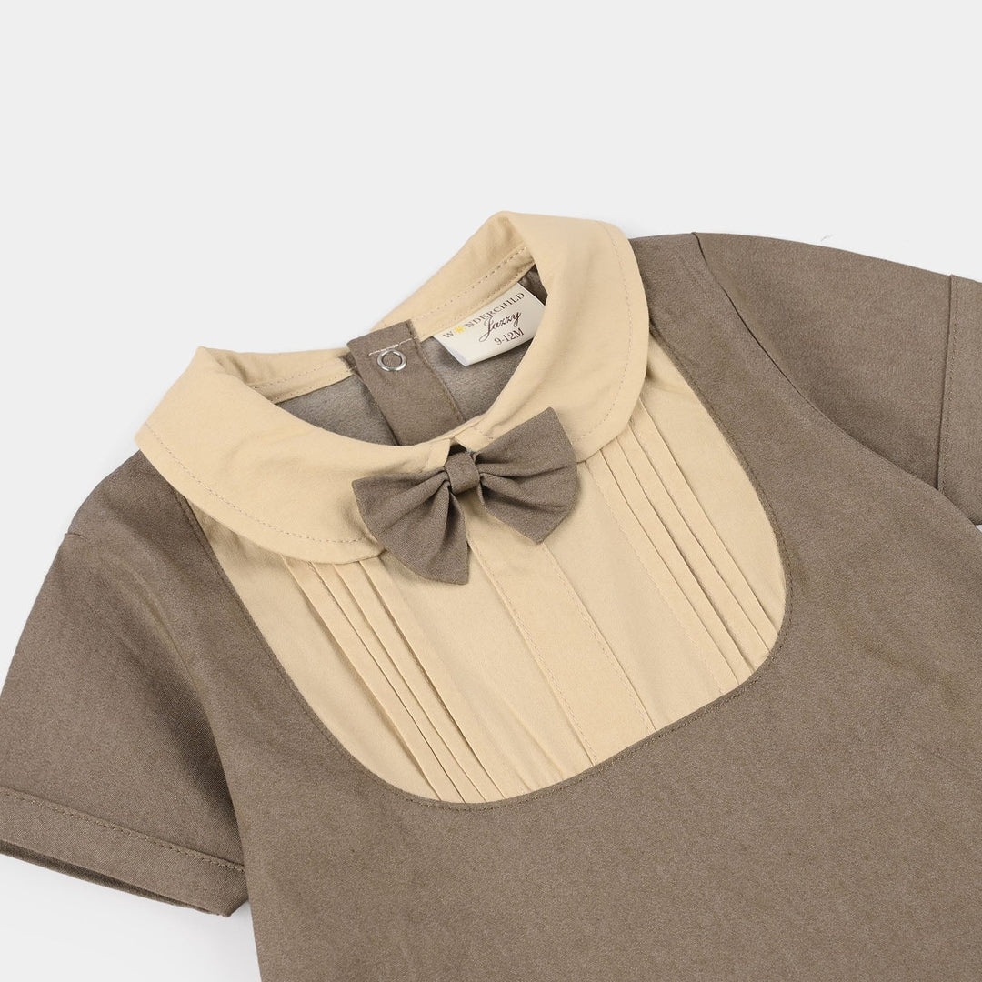 Infant Boys Jersey/Terry Romper - Beige