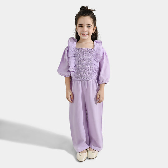 Girls Cotton Jumpsuit Pearls-Lilac
