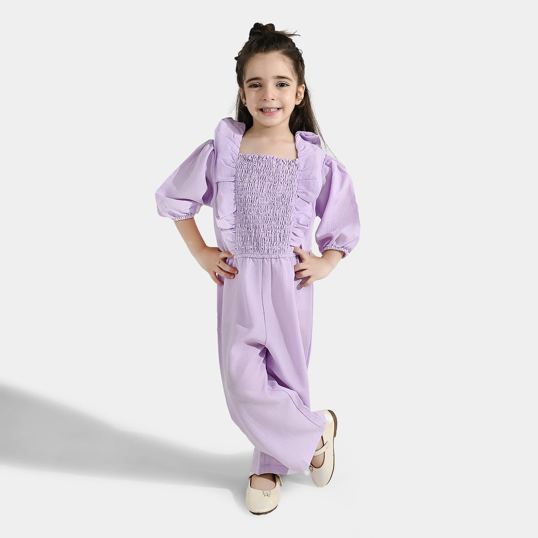 Girls Cotton Jumpsuit Pearls-Lilac
