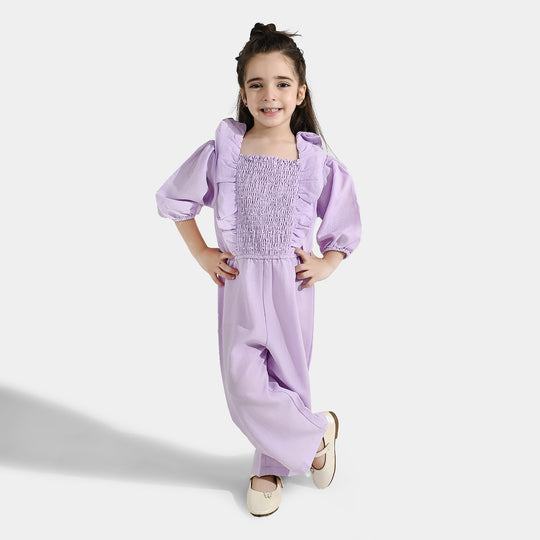 Girls Cotton Jumpsuit Pearls-Lilac