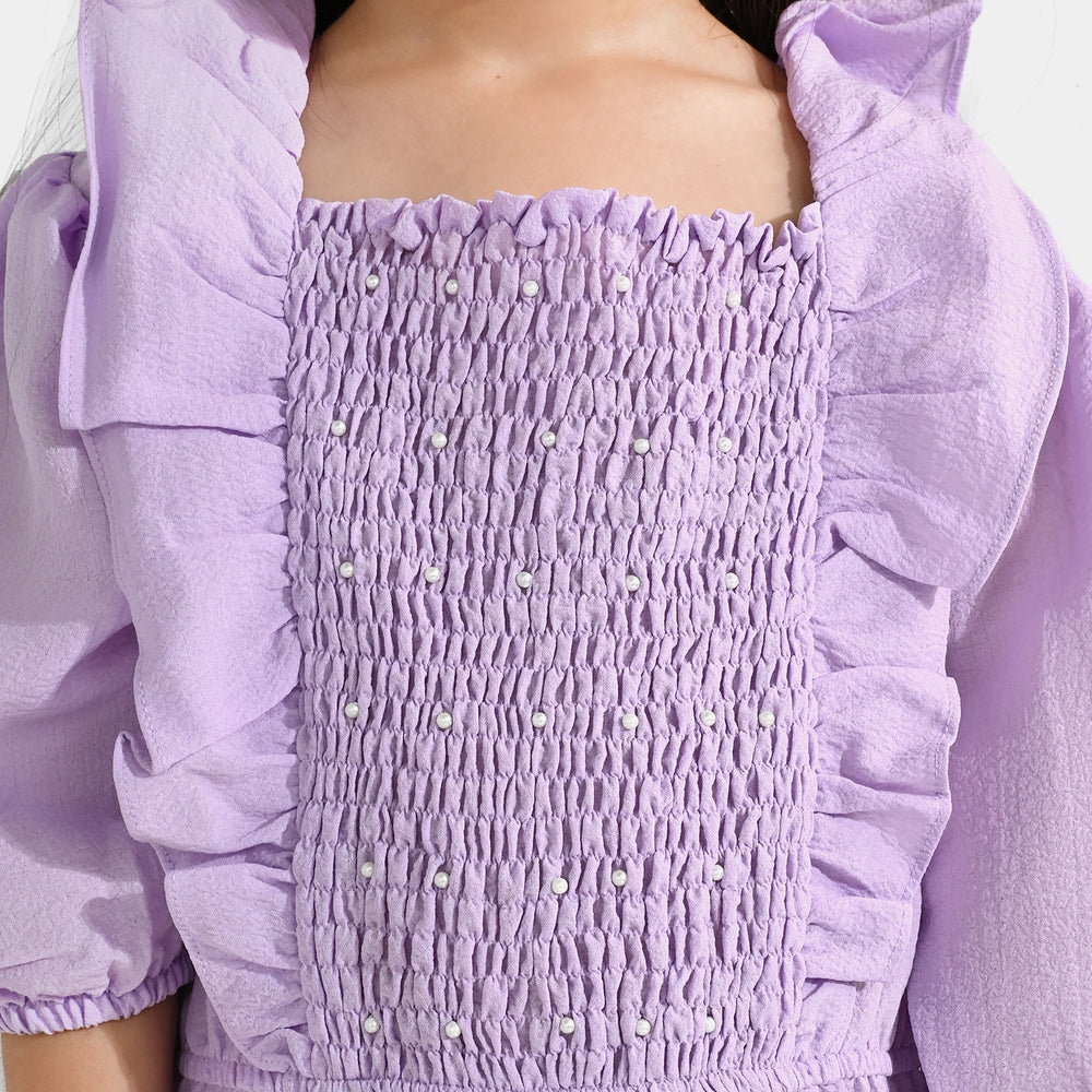 Girls Cotton Jumpsuit Pearls-Lilac